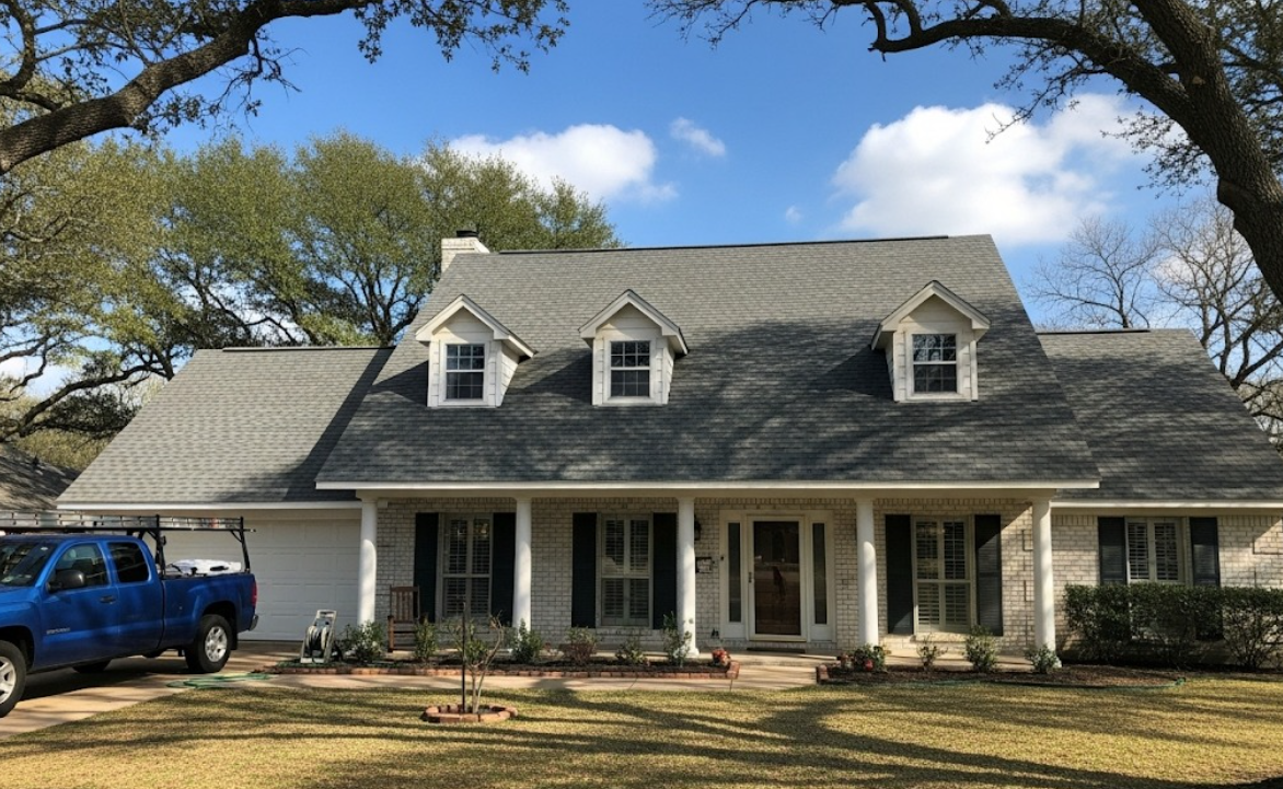 suburban Texas home after residential roof replacement