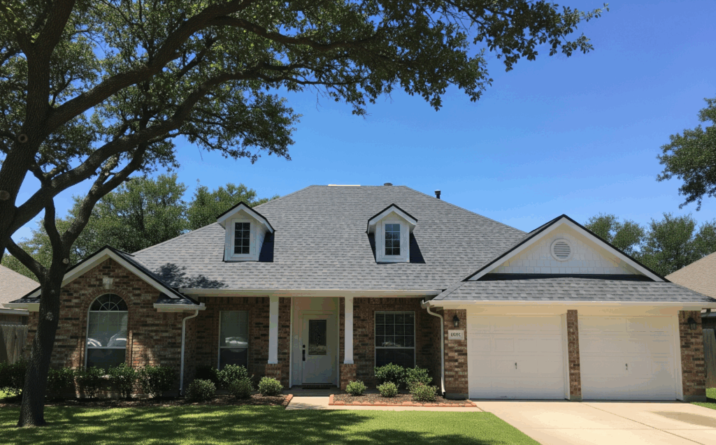 suburban Texas home with a freshly replaced roof