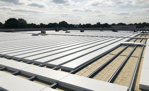 Flat commercial building roof prepared for new roof installation