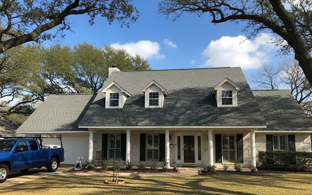 suburban Texas home after residential roof replacement