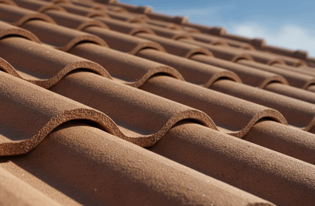 clean tile roof with sunlight casting shadows across textured surface