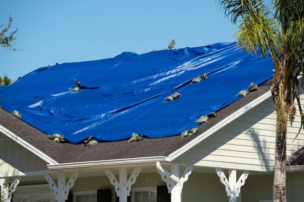 roof covered with tarp