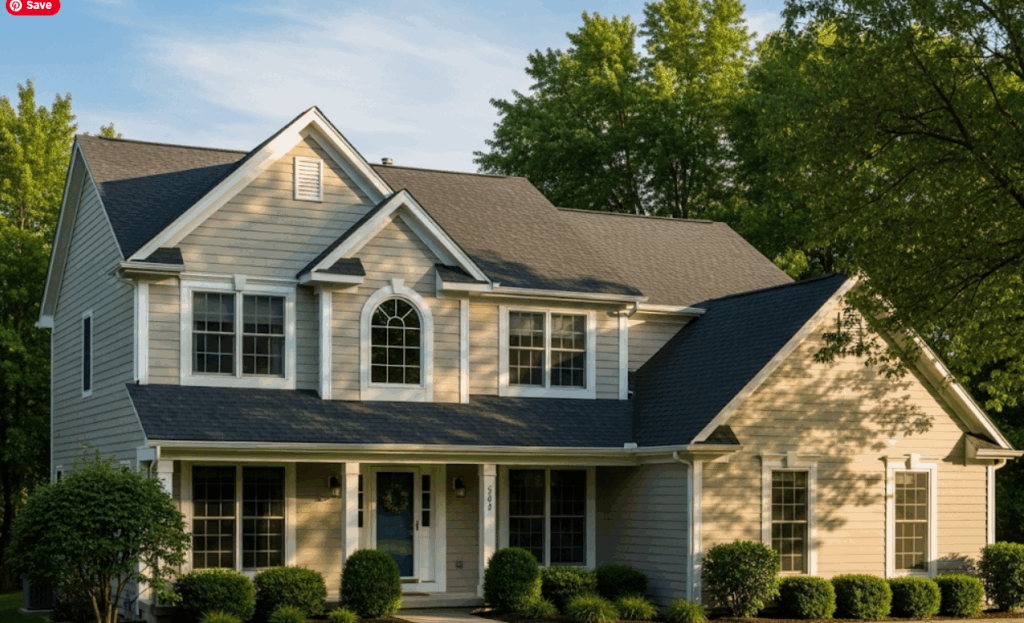 suburban home with asphalt shingle roof