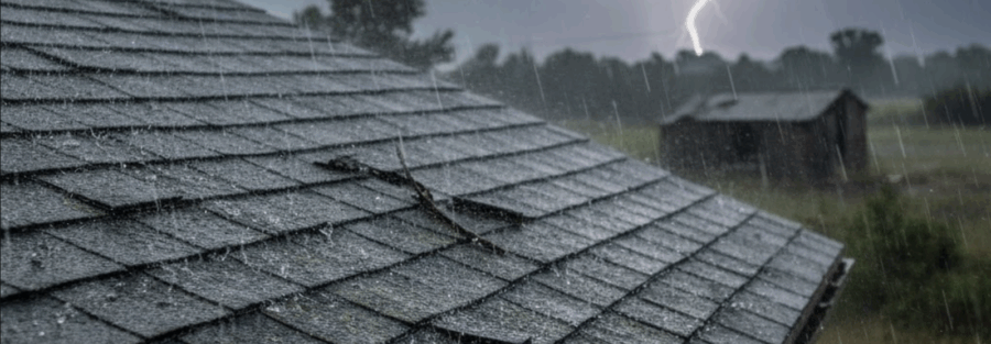roof under storm, requiring storm damage inspection in DFW