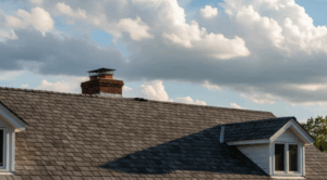 roof with asphalt shingles under cloudy sky, representing the importance of home roof repairs in DFW