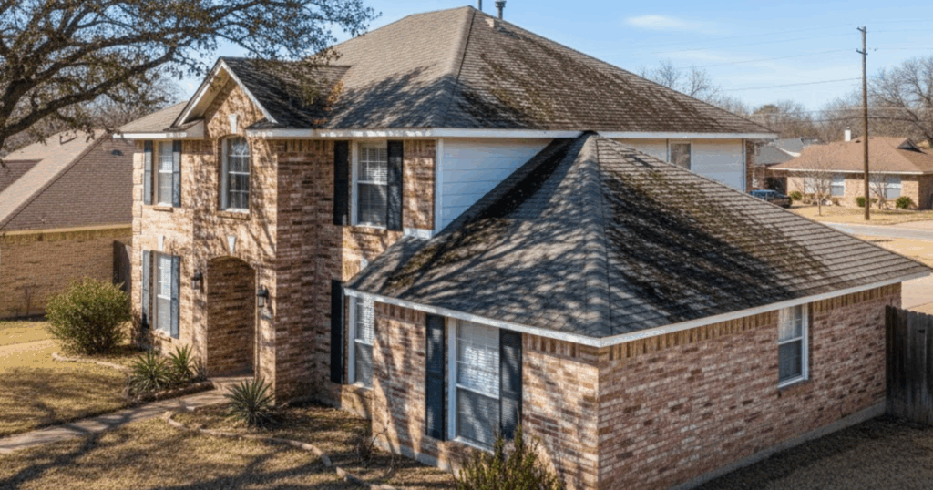 house with old roof in need of roof surface cleaning