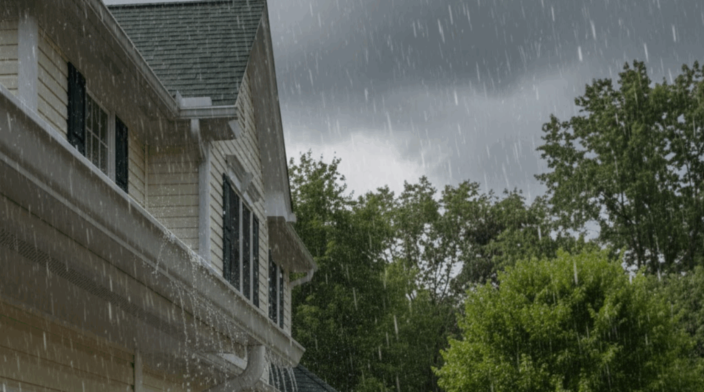 clean, well-maintained gutters on a suburban home