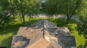 residential roof mid tear-off, giving a glimpse into the tear-off roof process