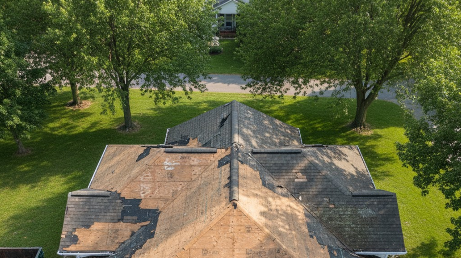 residential roof mid tear-off, giving a glimpse into the tear-off roof process