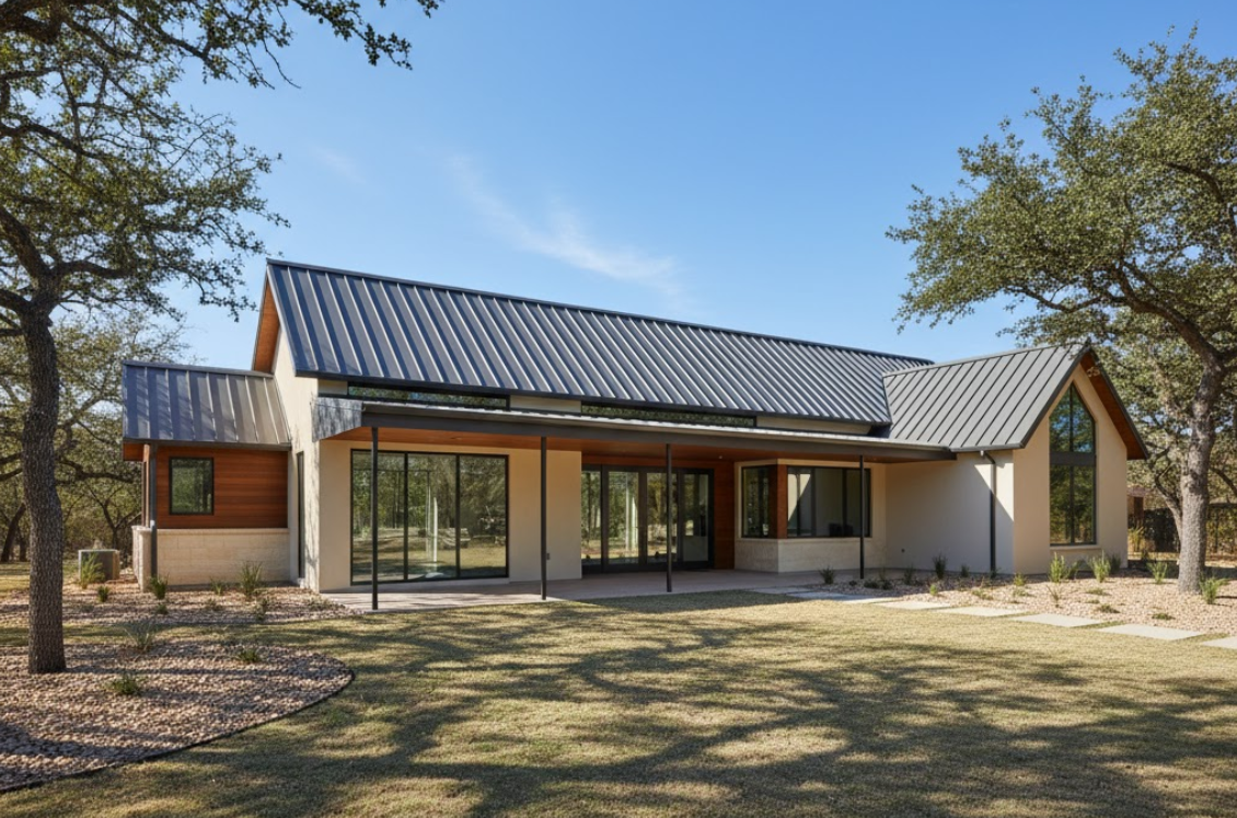 sleek standing seam metal roof on a modern DFW Texas home